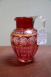 Antique Hand Painted Moser Ruby Glass Jug and 2 Tumblers 