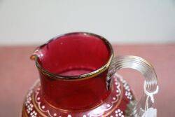 Antique Hand Painted Moser Ruby Glass Jug and 2 Tumblers 