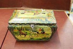 Antique Pictorial Hunting Scene Biscuit Tin