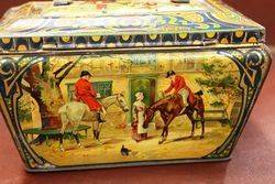 Antique Hunting Scene Biscuit Tin