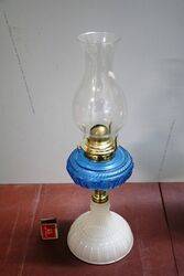Antique Kerosene Blue Glass Font Lamp #