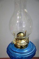 Antique Kerosene Blue Glass Font Lamp 