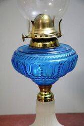 Antique Kerosene Blue Glass Font Lamp 