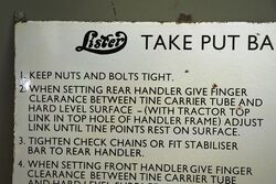 Antique Lister Bale Handler Instructions Enamel Sign 