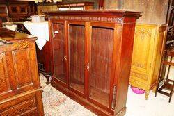 Antique Mahogany 3 Long Glazed Door Bookcase. #