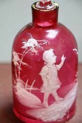 Antique Mary Gregory Ruby Glass Scent Bottle 