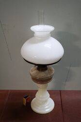 Antique Milk Glass Oil Lamp and Shade. #