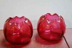 Antique Pair of Ruby Glass Mary Gregory Bowls 