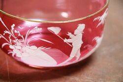 Antique Ruby Glass Mary Gregory Bowl 