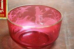 Antique Ruby Glass Mary Gregory Bowl 