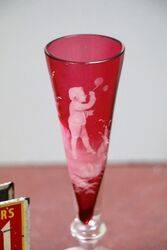 Antique Ruby Glass Mary Gregory Funnel Vase 
