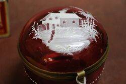 Antique Ruby Glass Mary Gregory House Trinket Bowl. #