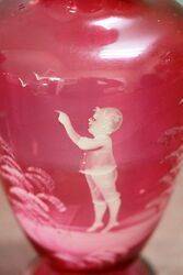 Antique Ruby Glass Mary Gregory Pair of Vases 