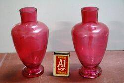 Antique Ruby Glass Mary Gregory Pair of Vases 