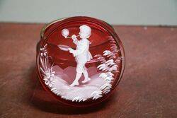 Antique Ruby Glass Mary Gregory Powder Bowl 