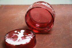 Antique Ruby Glass Mary Gregory Powder Bowl 