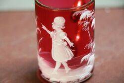 Antique Ruby Glass Mary Gregory Small Tankard 