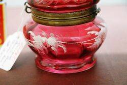 Antique Ruby Glass Mary Gregory Trinket Bowl 