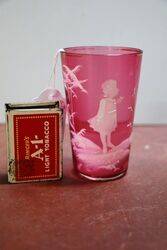 Antique Ruby Glass Mary Gregory Tumbler. #