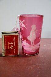 Antique Ruby Glass Mary Gregory Tumbler 