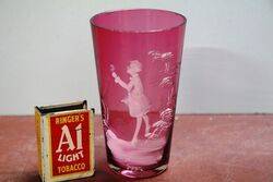 Antique Ruby Glass Mary Gregory Tumbler. #