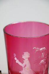 Antique Ruby Glass Mary Gregory Tumbler 