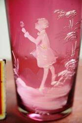 Antique Ruby Glass Mary Gregory Tumbler 