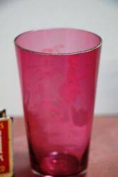 Antique Ruby Glass Mary Gregory Tumbler 