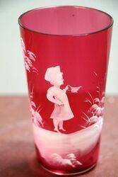 Antique Ruby Glass Mary Gregory Tumbler 