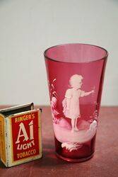 Antique Ruby Glass Mary Gregory Tumbler 