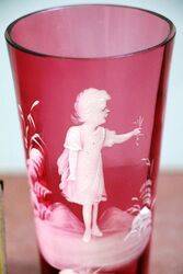 Antique Ruby Glass Mary Gregory Tumbler 