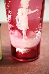 Antique Ruby Glass Mary Gregory Tumbler 