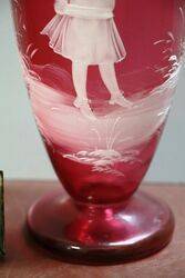 Antique Ruby Glass Mary Gregory Vase 