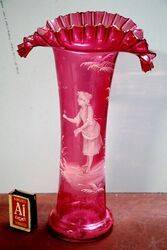 Antique Ruby Glass Mary Gregory Vase 