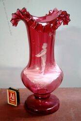 Antique Ruby Glass Mary Gregory Vase. #