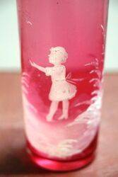 Antique Ruby Glass Mary Gregory Vase 