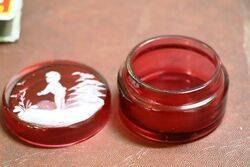 Antique Ruby Glass Mary Gregory Westminster Pill Box 