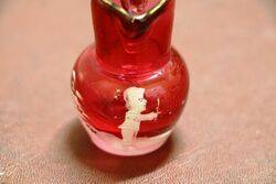 Antique Ruby Glass Miniature Mary Gregory Jug 