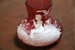 Antique Small Ruby Glass Mary Gregory Vase 