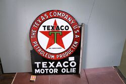 Antique Texaco Motor Oil Post Mount Double Sided Enamel Sign 