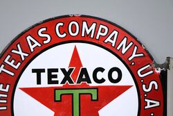 Antique Texaco Motor Oil Post Mount Double Sided Enamel Sign 