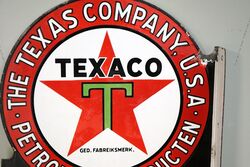 Antique Texaco Motor Oil Post Mount Double Sided Enamel Sign 
