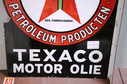 Antique Texaco Motor Oil Post Mount Double Sided Enamel Sign 