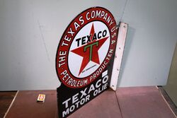 Antique Texaco Motor Oil Post Mount Double Sided Enamel Sign 