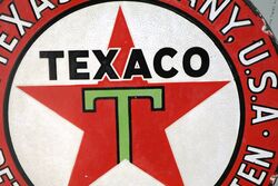 Antique Texaco Motor Oil Post Mount Double Sided Enamel Sign 