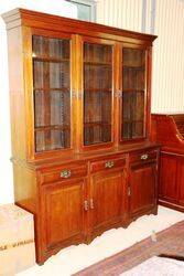 Antique Walnut 3 Glazed Door Library Bookcase. #