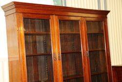 Antique Walnut 3 Glazed Door Library Bookcase 