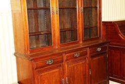 Antique Walnut 3 Glazed Door Library Bookcase 