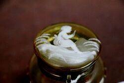 Antique Yellow Glass Mary Gregory Pill Box 