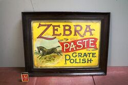 Antique Zebra Paste Grate Polish Framed Pictorial Box Lid 